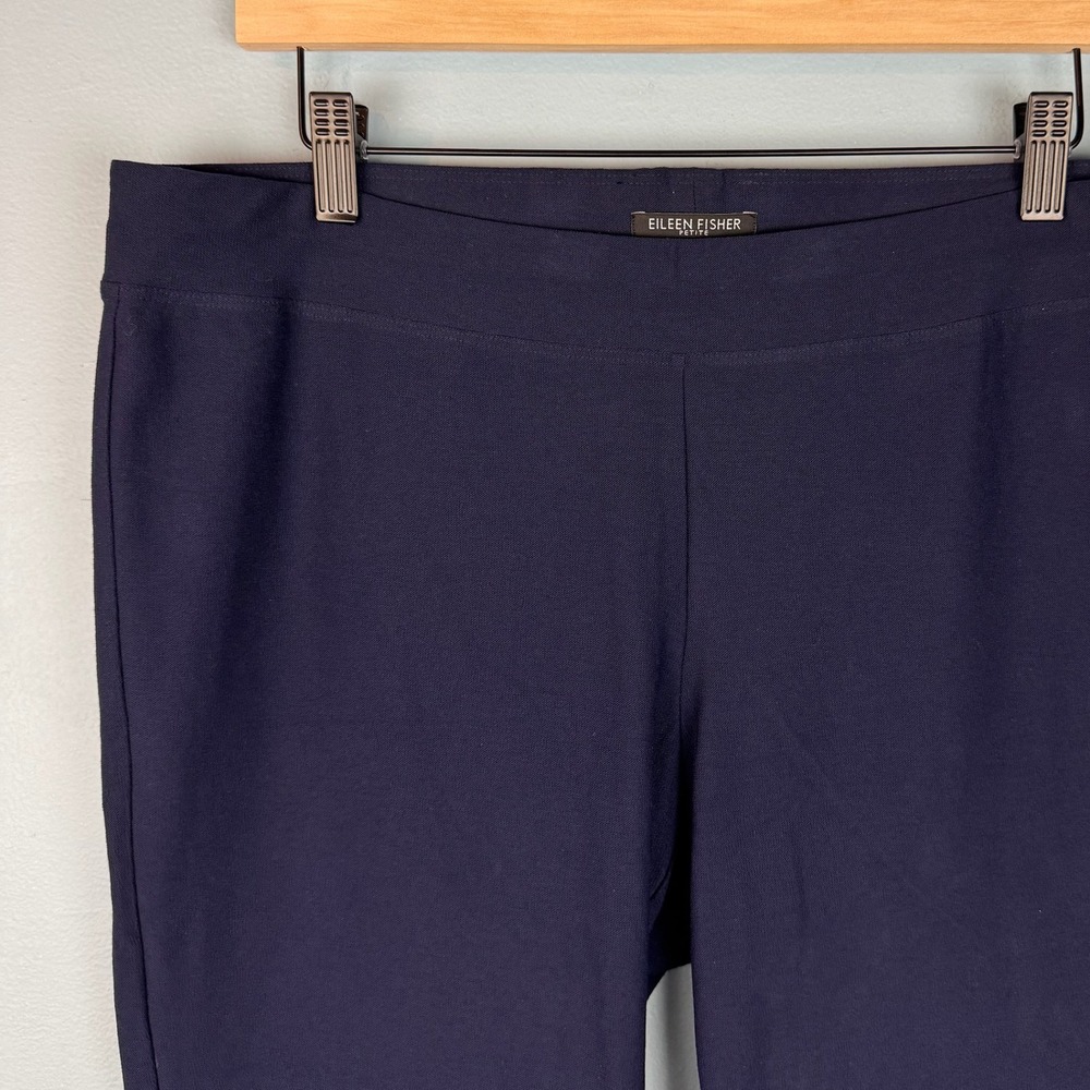 Eileen Fisher Womens Large Petite Navy Blue Stretch Tapered Ankle Pants Trousers